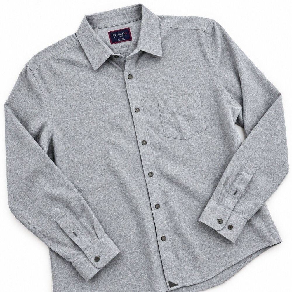UNTUCKit Sherwood Flannel Shirt Gray 100% Cotton Long Sleeve Men's L